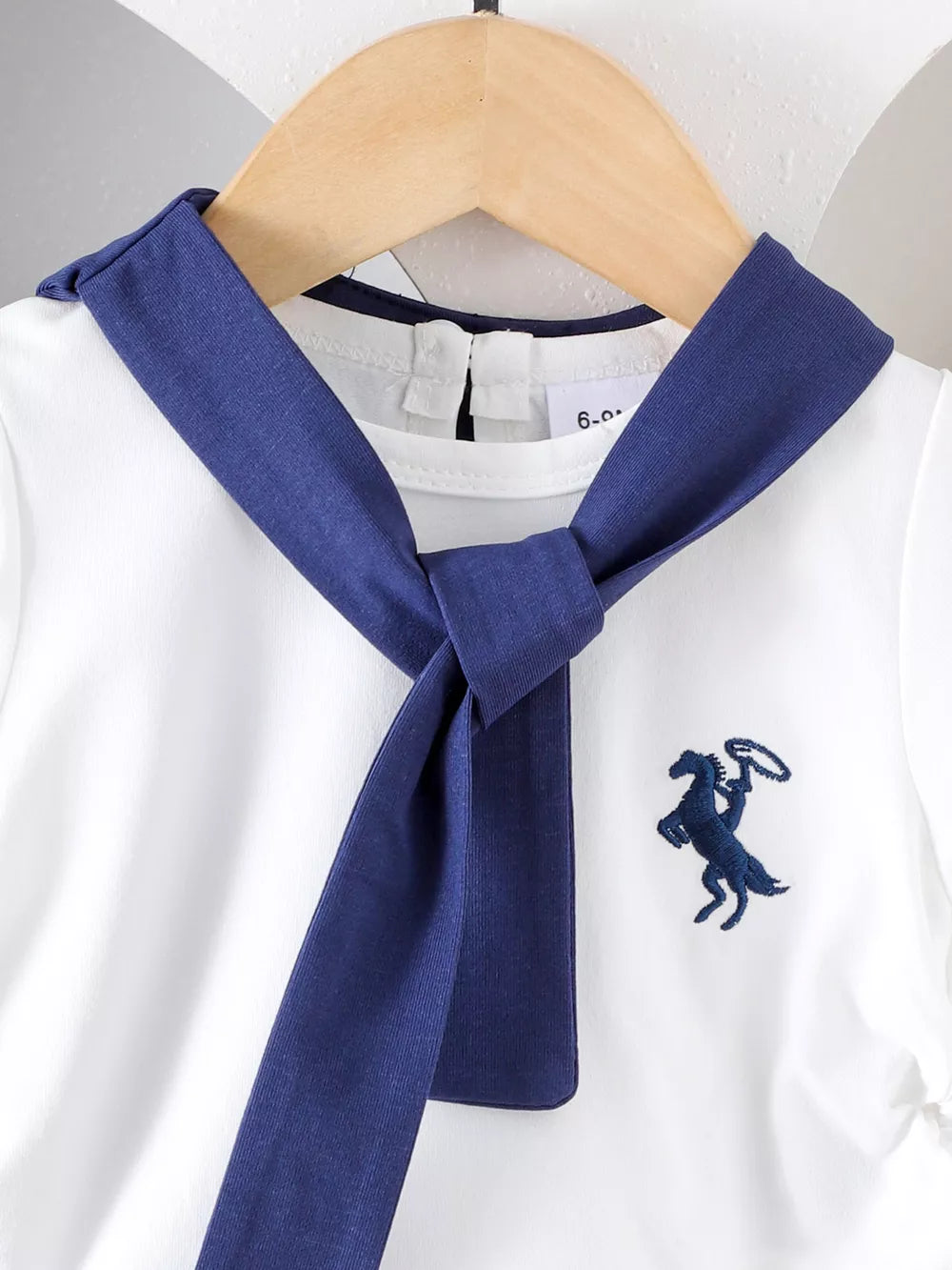 White Children's Sailor Collar Embroidered Tee And Skirt Set