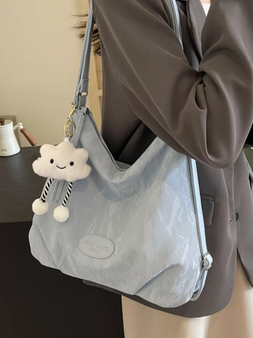 Pu Leather Shoulder Bag Medium in Blue