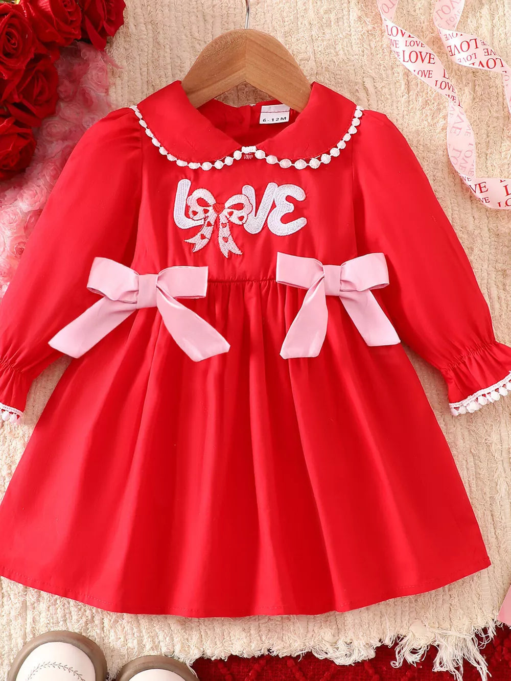 Red Children's Bow Long Sleeve Dress