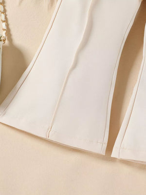 Beige sleeveless blazer and flare pants set for baby girls.