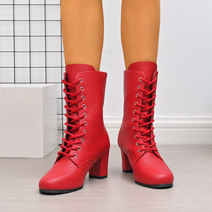 boots in Green with round toe and ankle-length