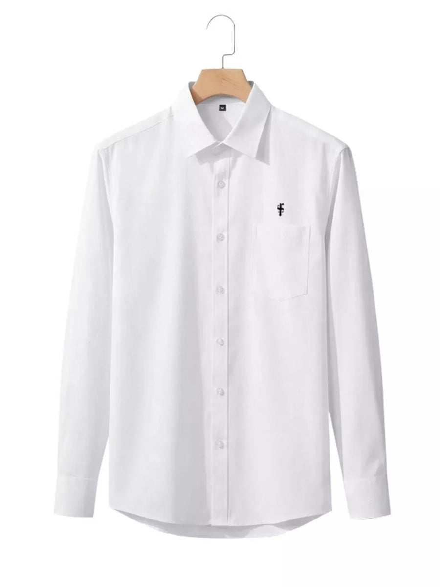 White Men's Slim Fit Button Up Shirt Plus Size
