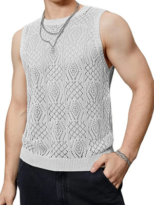 Gray knit mesh muscle tee with diamond pattern and crew neck