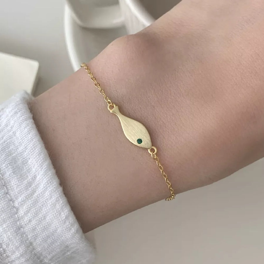 925 Sterling Silver Fish Bracelet in gold with adjustable length