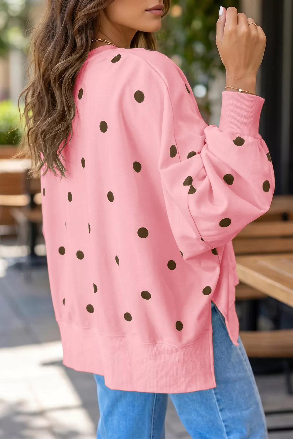 sweatshirt featuring polka dot in royal blue with 80% polyester, 20% viscose Care instructions: Machine wash cold texture