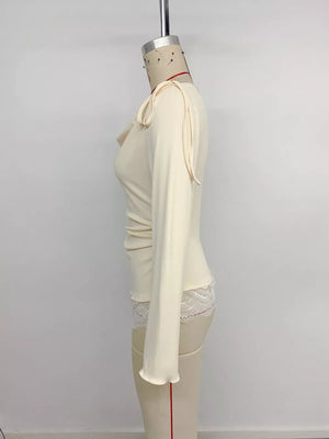Lace Trim Long Sleeve T-shirt option 8