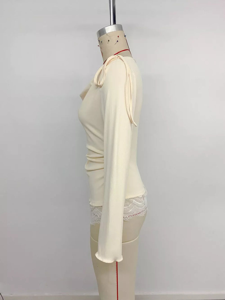 Lace Trim Long Sleeve T-shirt option 8