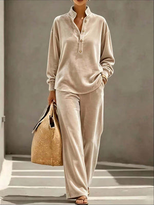Purple pajama set with pocketed and long sleeve