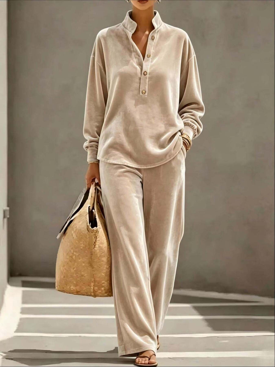 Purple pajama set with pocketed and long sleeve