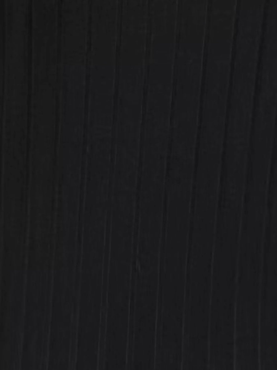 Black ribbed knit hoodie dress detail showing vertical texture