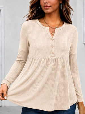 Moss flared peplum top with henley