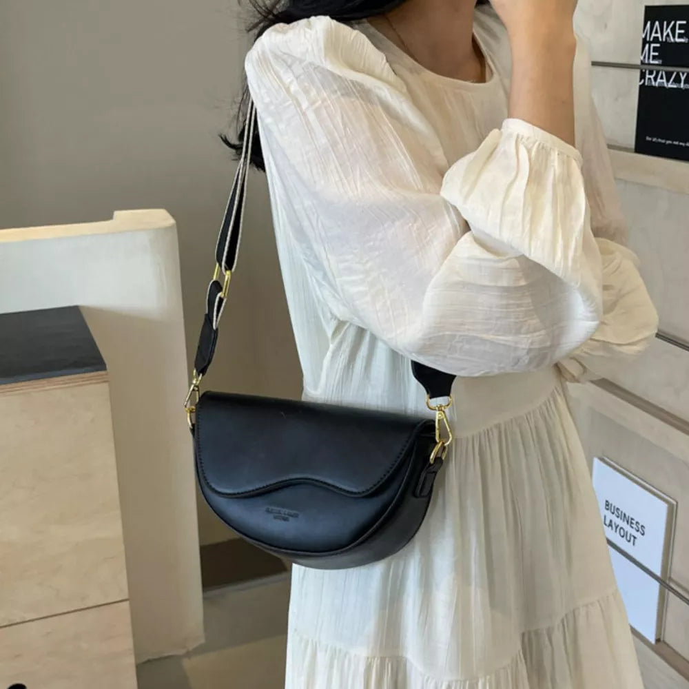Black Leather Crescent Crossbody Bag