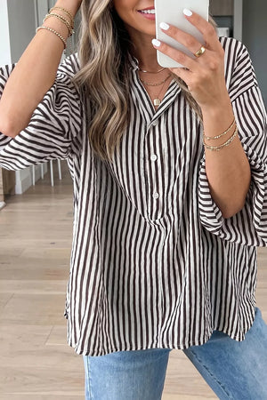 Black with Striped Half Sleeve Button-up Shirt