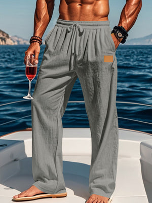 Men's Full Size Drawstring Wide Leg Pants Plus Size in Black with drawstring waist