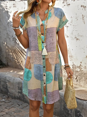 light blue shirt dress featuring buttoned and geometric