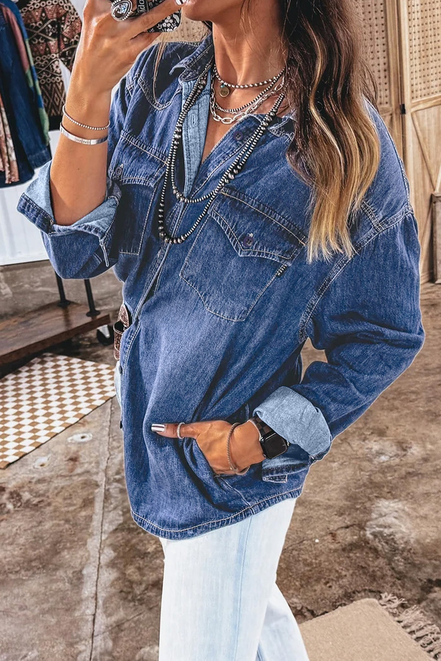 85 western shirt in denim blue with relaxed silhouette