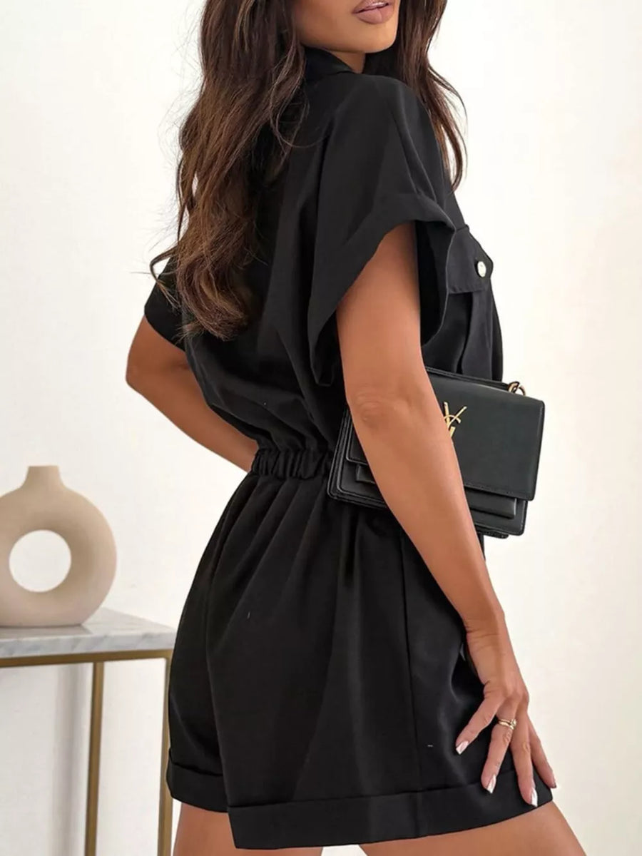 Dark Brown Button Front Short Sleeve Shirt And Shorts Set