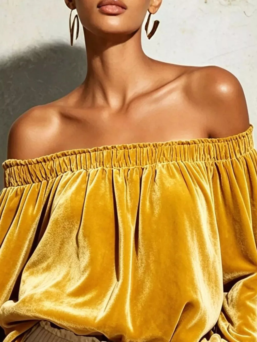 100% polyester Care instructions: Machine wash cold off-shoulder top in Pale Blush with relaxed silhouette