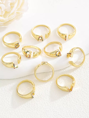 18k Gold-plated Zircon Letter Ring in G with gold-plated