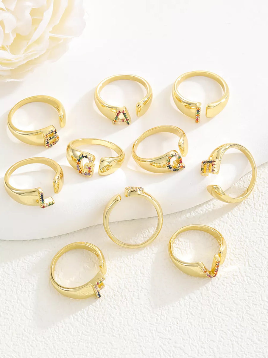 18k Gold-plated Zircon Letter Ring in G with gold-plated