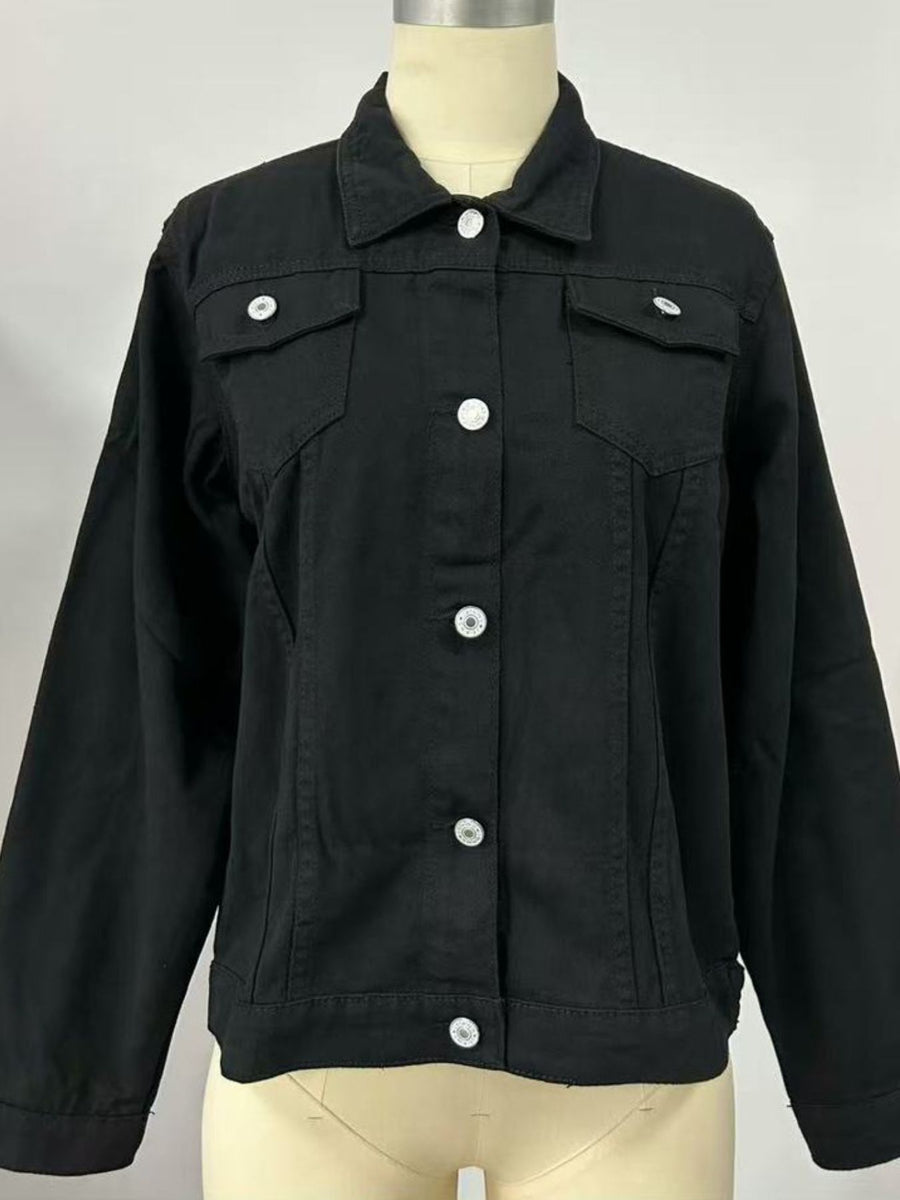 classic denim jacket in Pink with collared