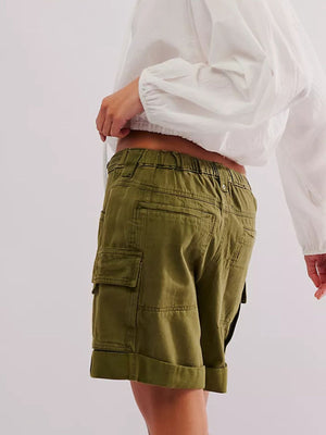 Drawstring Cargo Shorts in Army Green with drawstring waist