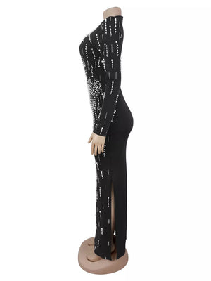 Black fitted maxi dress with round neck