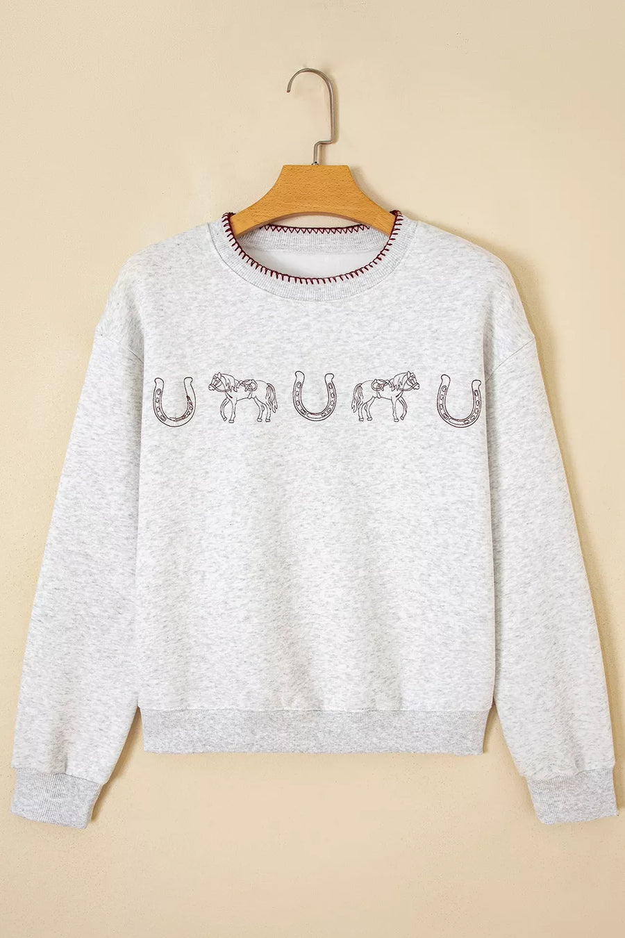 sweatshirt in Light Gray with graphic and ribbed cuffs
