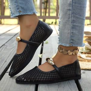 tan flats featuring pointed toe and geometric