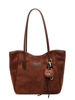Suede Casual Tote Bag in Black with top handles