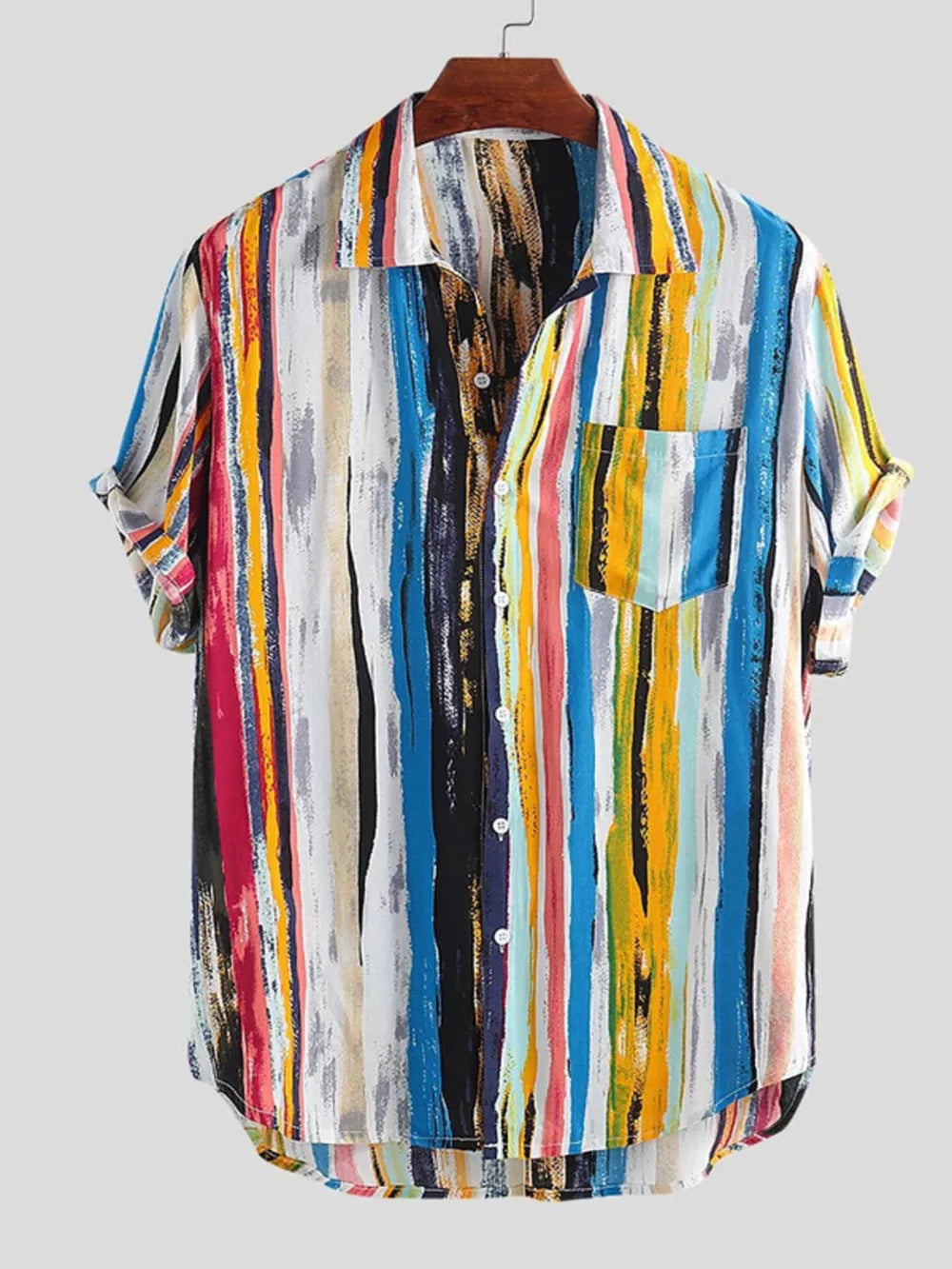 Light Blue Men's Full Size Striped Button Up Shirt