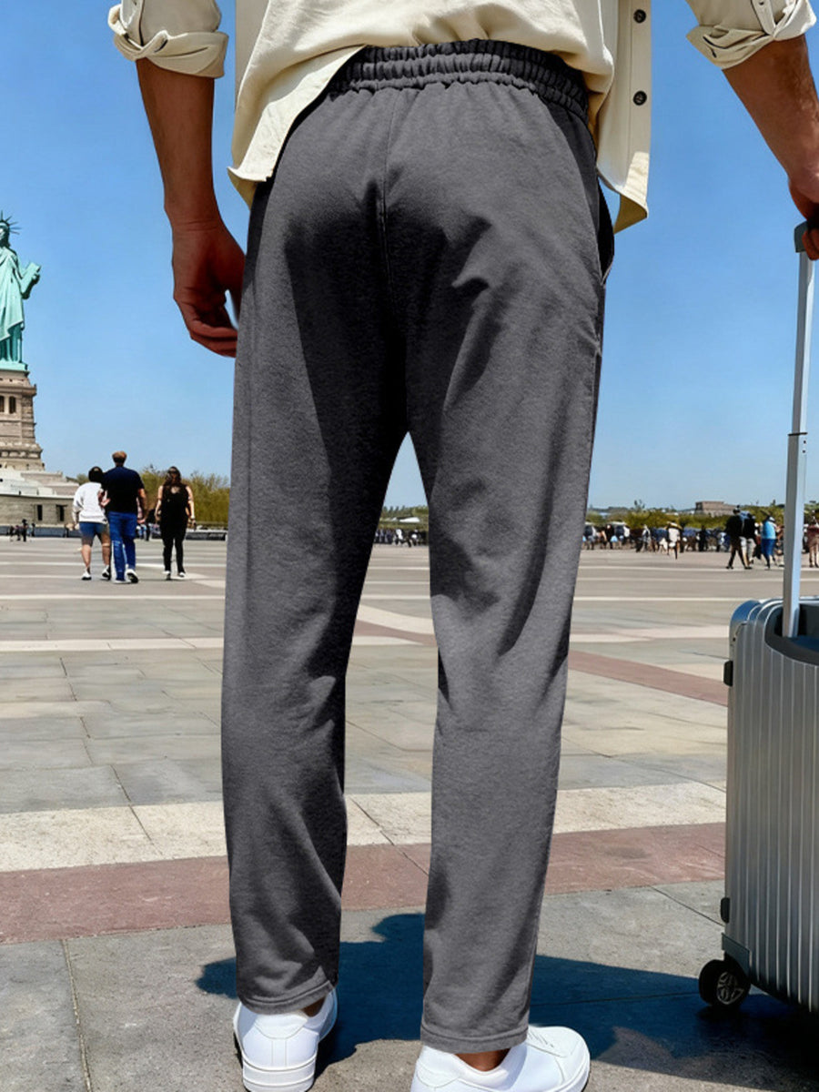 wide-leg pants in Dark Gray with drawstring and full-length