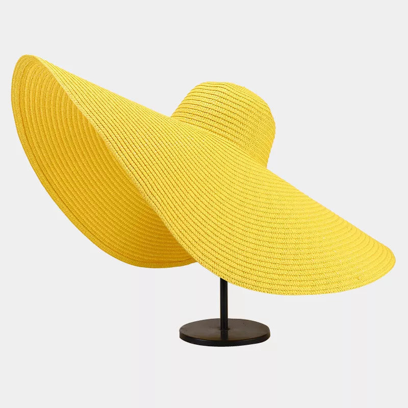 Oversized Wide Brim Straw Sun Hat in black with wide brim