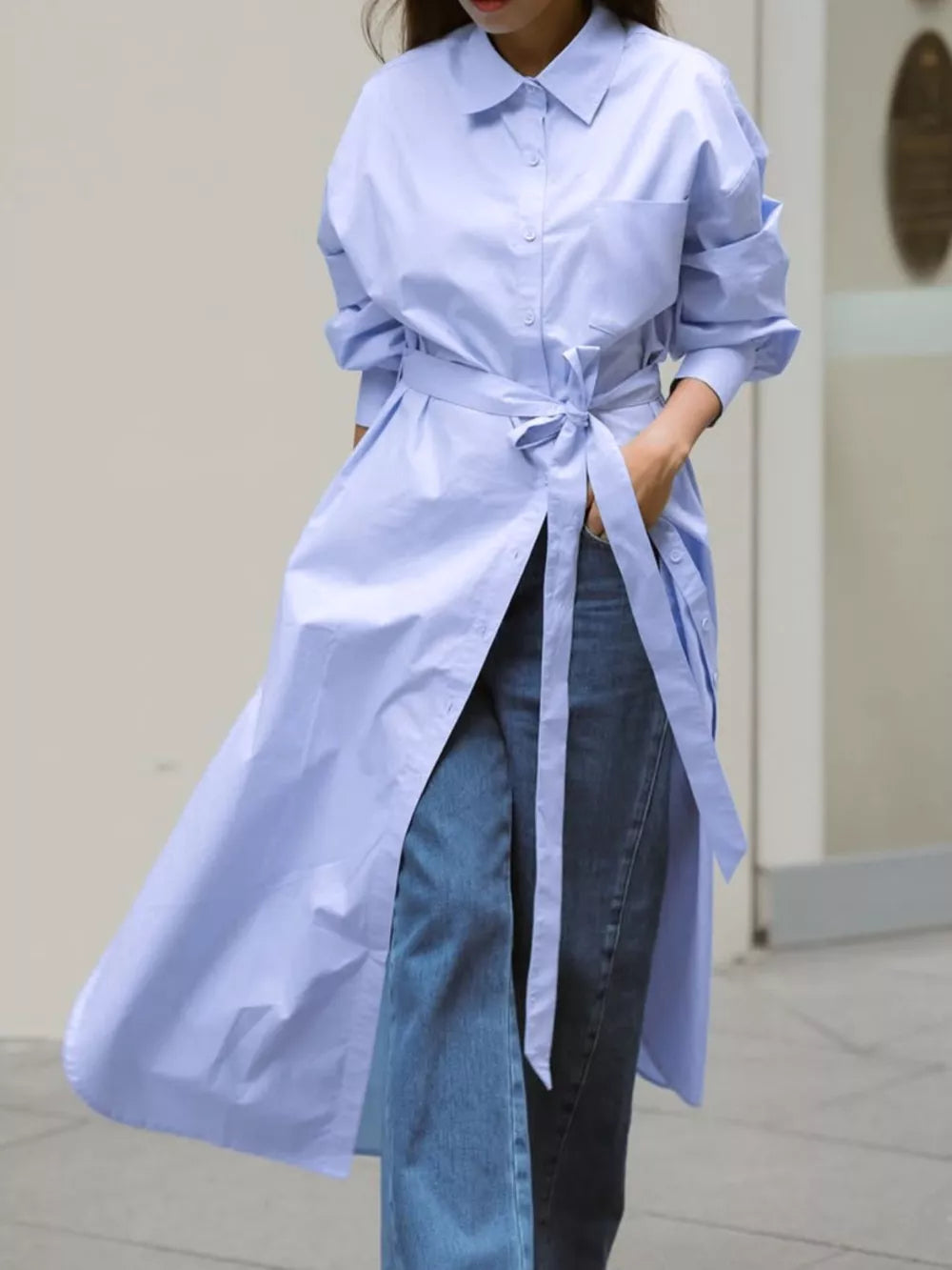 button-down shirt in periwinkle featuring buttoned and relaxed fit