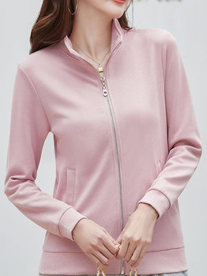 Full Size Stand-Collar Zip-Up Sweatshirt in Blue