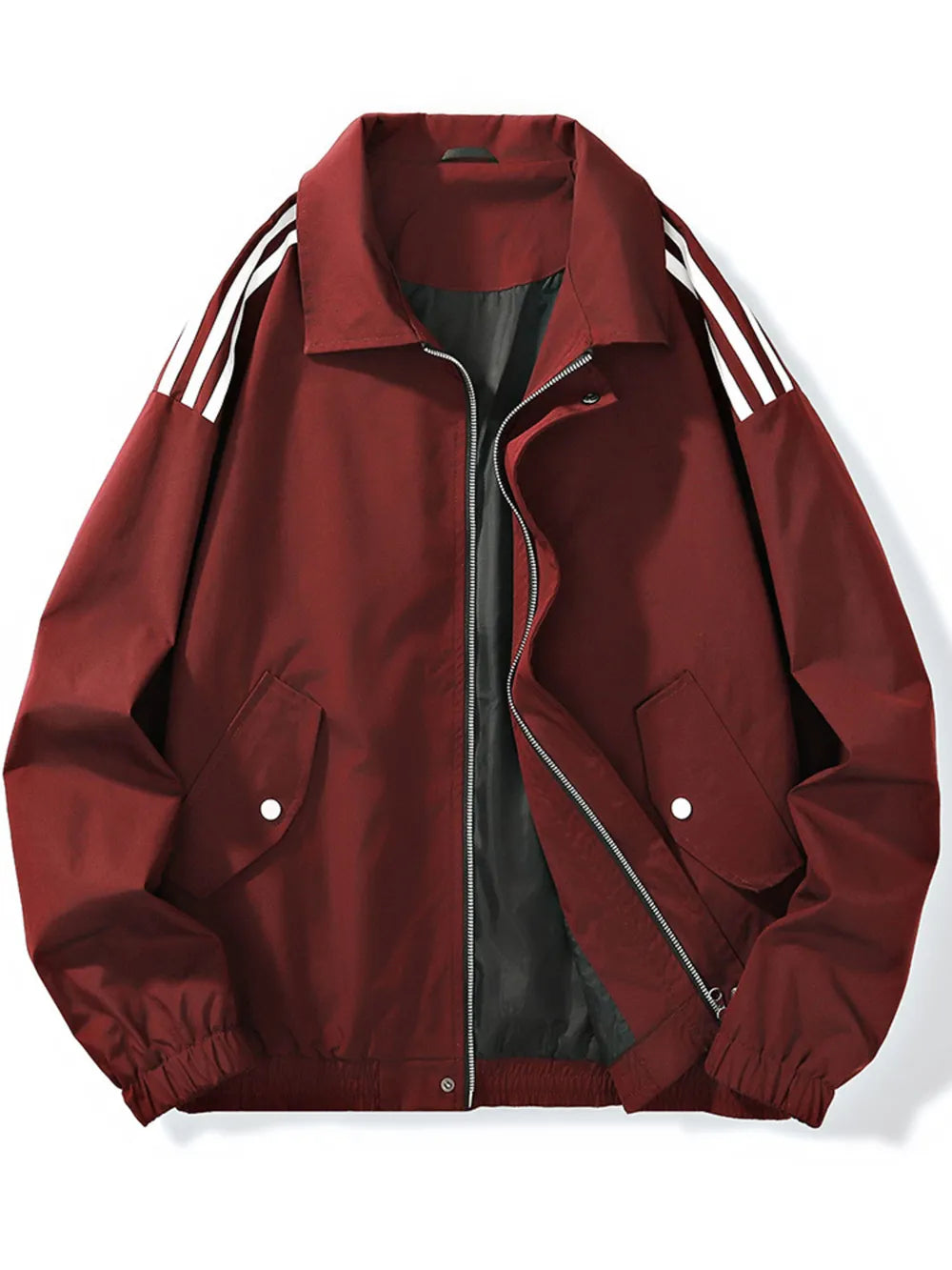 Black Men's Plus Size Striped Zip Up Jacket