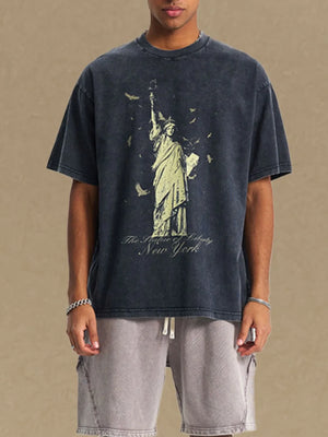 Black vintage wash t-shirt with Statue of Liberty graphic and New York text.
