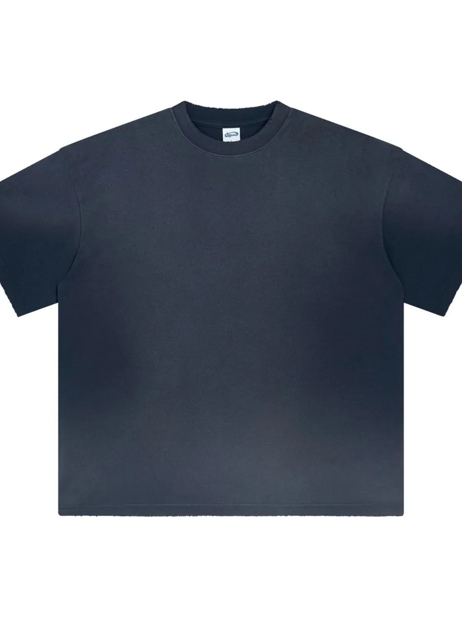 Oversized washed cotton crewneck tee in Navy with a relaxed fit and short sleeves.