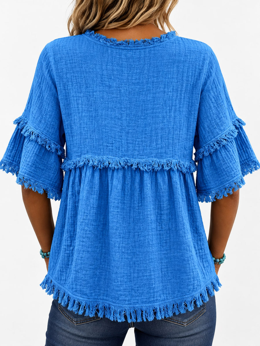 boho blouse in Green with round neck