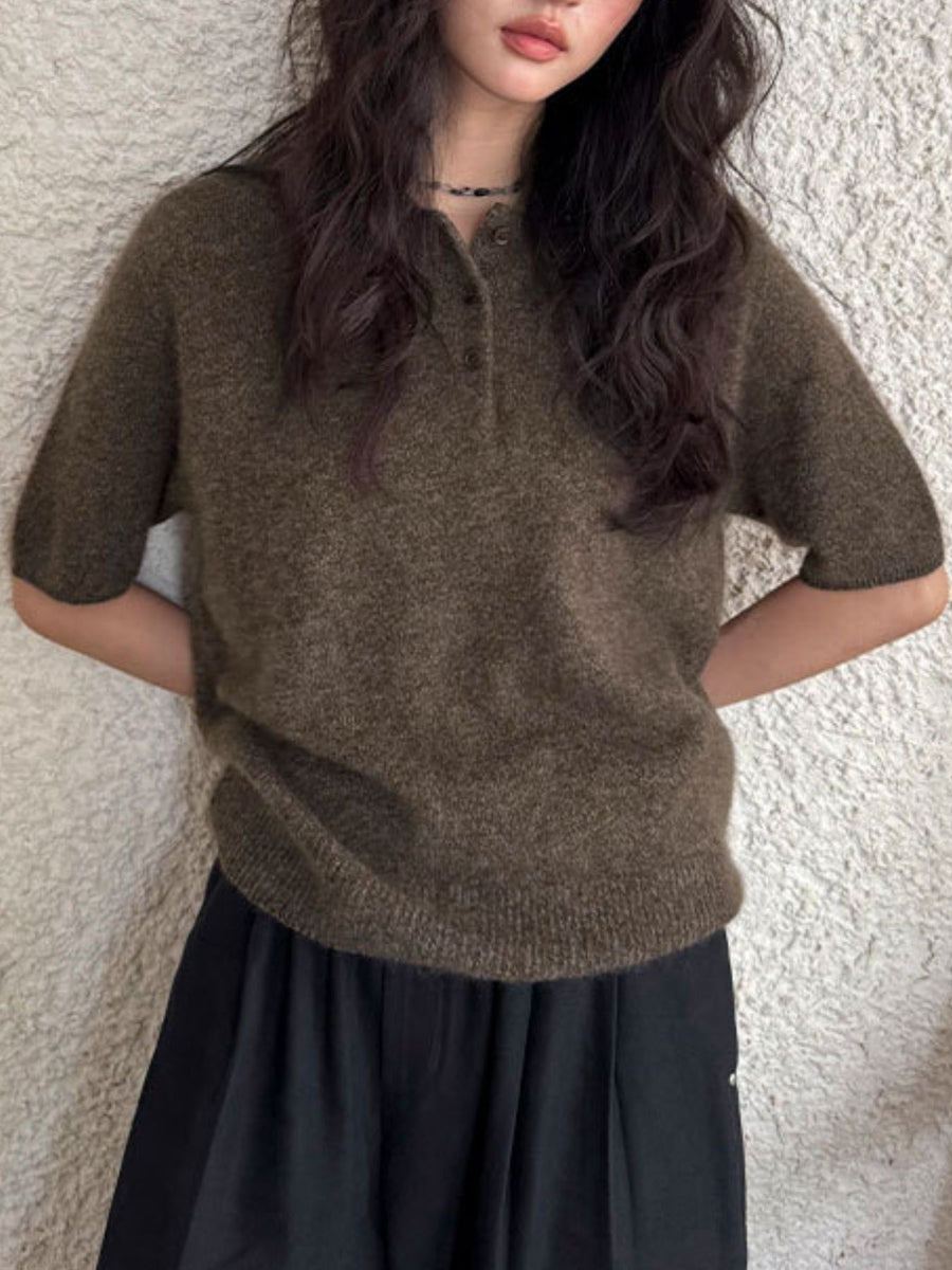 polo shirt in Coffee Brown with ribbed hem and hip-length