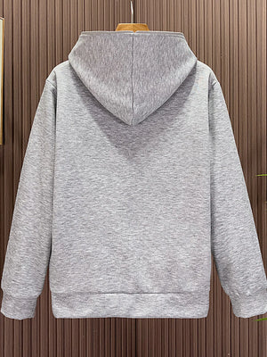 Men's gray zippered long-sleeve hoodie with a hood and ribbed cuffs and hem.