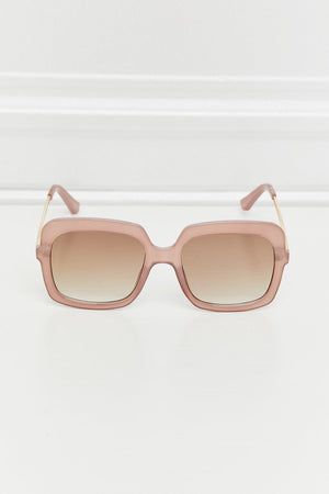 Sculpted square frame sunglasses in khaki with gradient brown lenses and gold temples.
