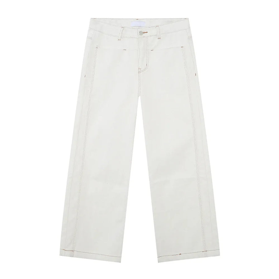 Stitched edge straight-leg denim jeans in light cotton with a classic cut.