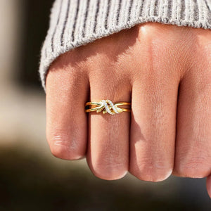 Gold knot ring with diamond accents, 18K gold-plated, casual accessory