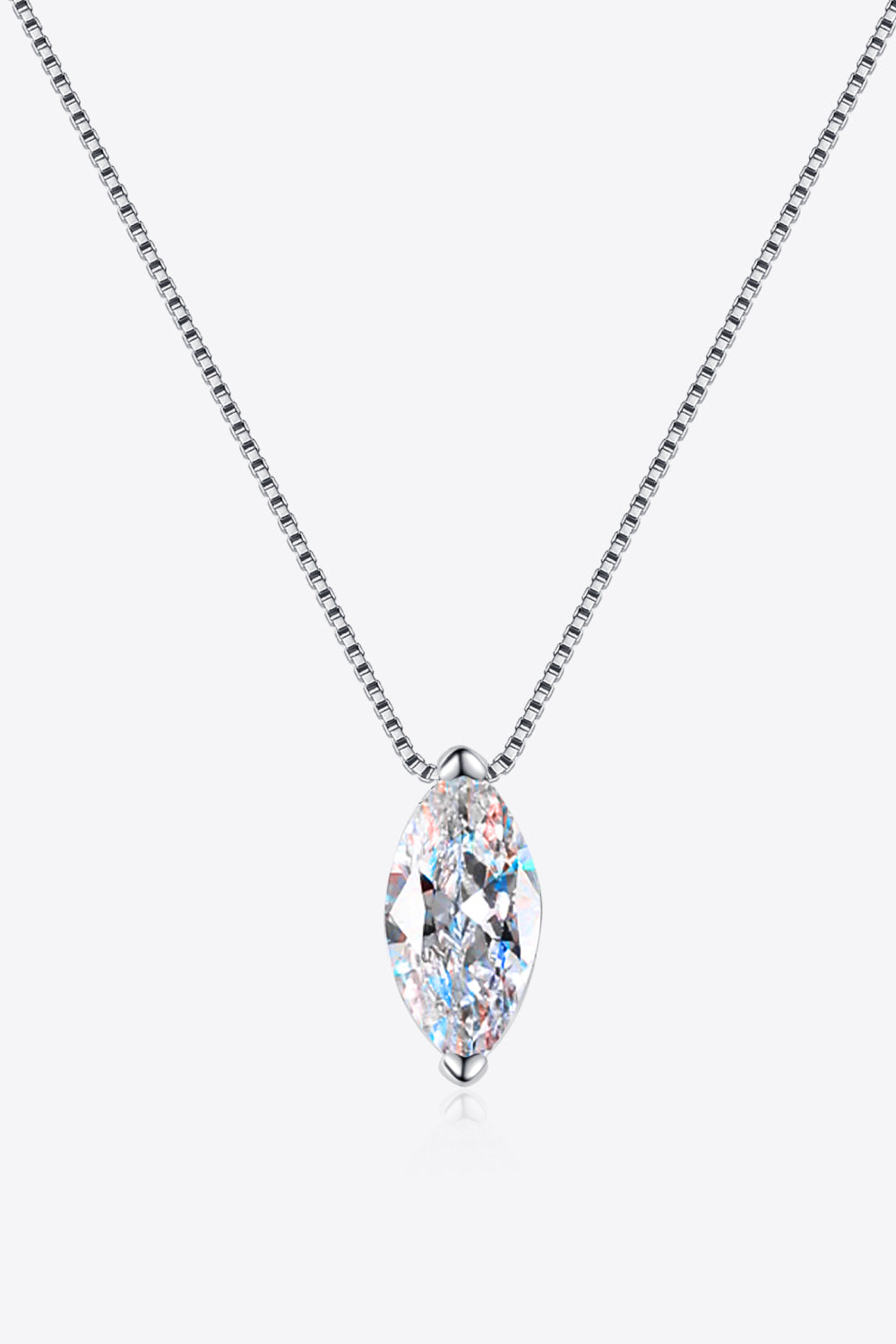 Silver marquise cut crystal pendant necklace with delicate chain
