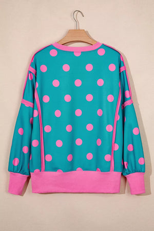 sweatshirt featuring polka-dot in hot pink with 100% polyester Care instructions: Machine wash cold texture