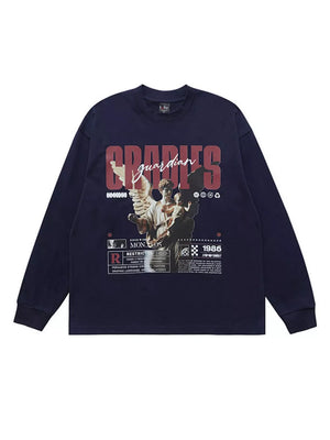 Black with Men's Guardian Angel Graphic Long Sleeve T-shirt in Black