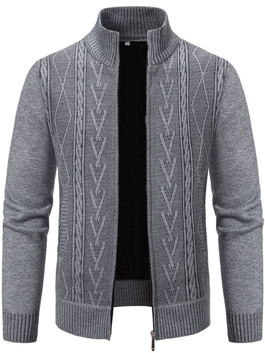 cardigan in camel with cable knit and cable-knit