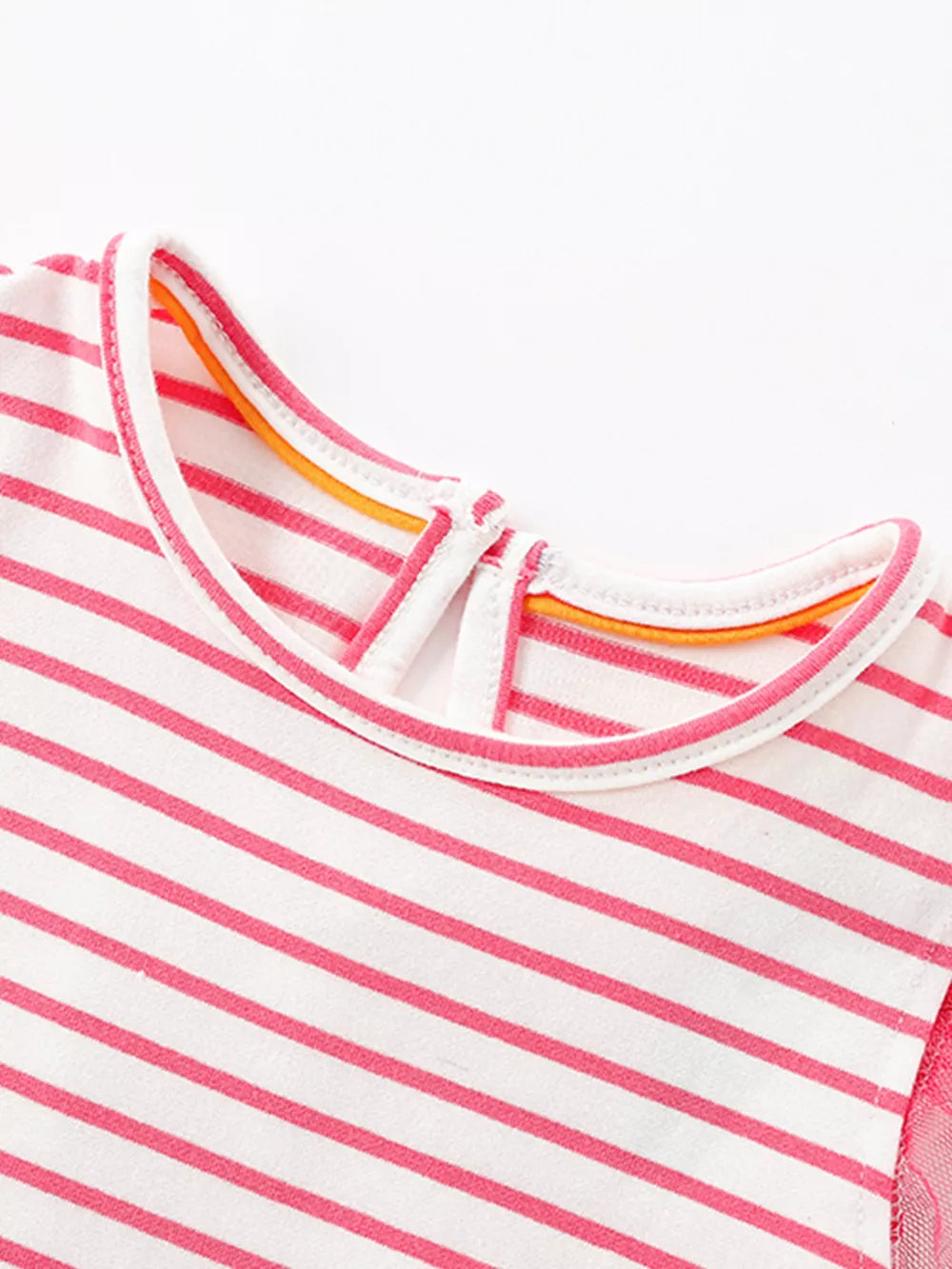 Toddler striped dress with pink trim and a keyhole back detail.