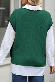 Dark Green with Textured Knit Sleeveless Sweater Vest in Dark Green